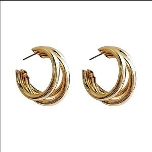 Triple hoop 14k gold plated earrings
